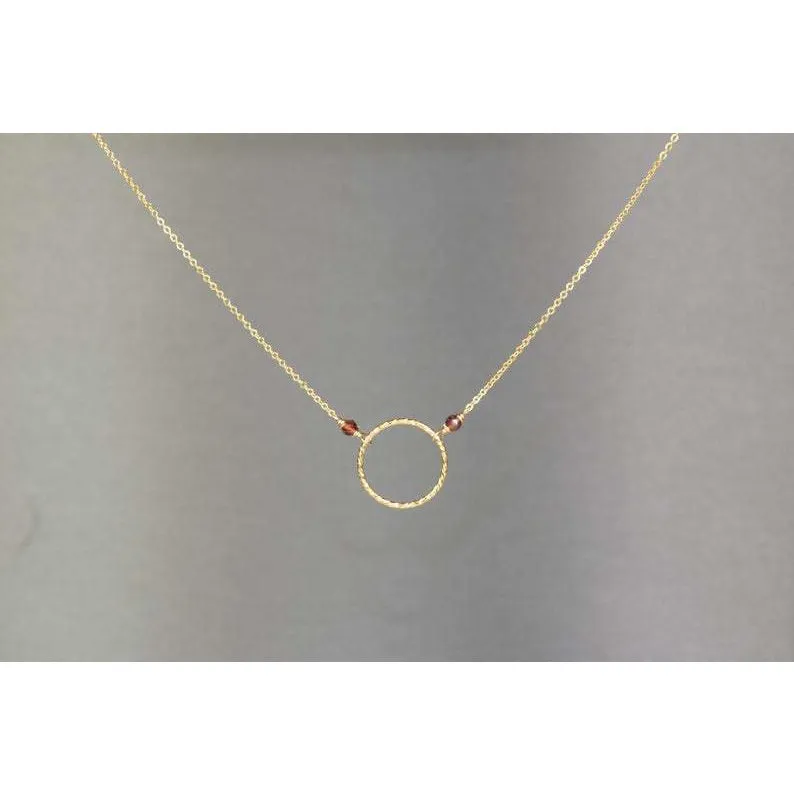 Garnet Hoop Necklace