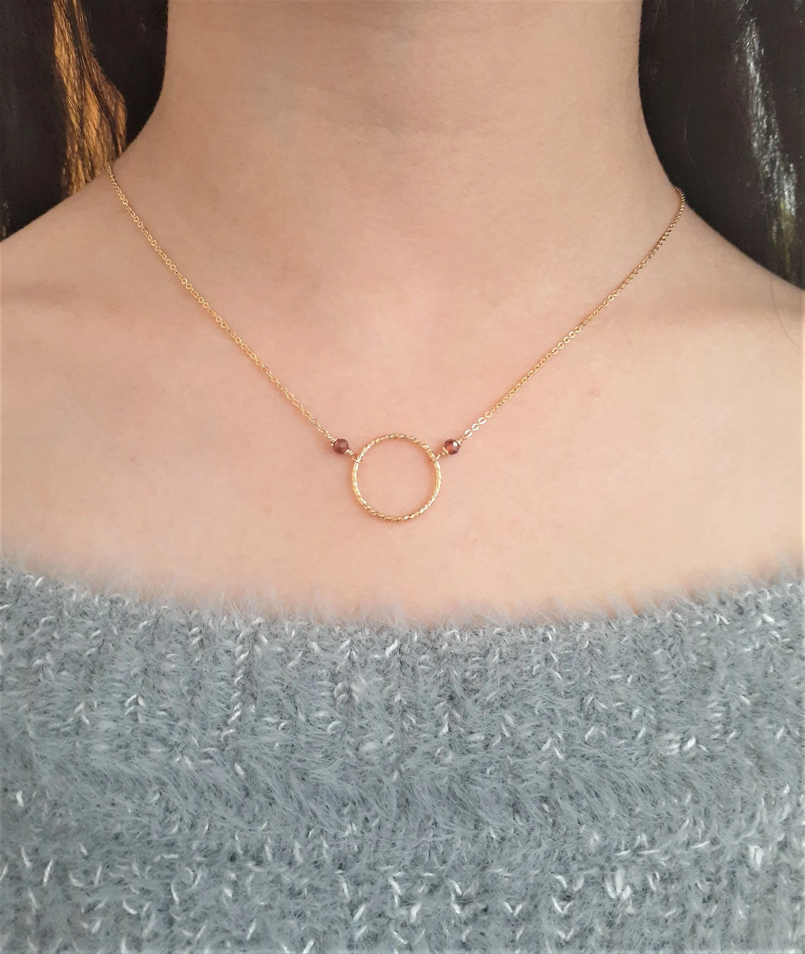 Garnet Hoop Necklace