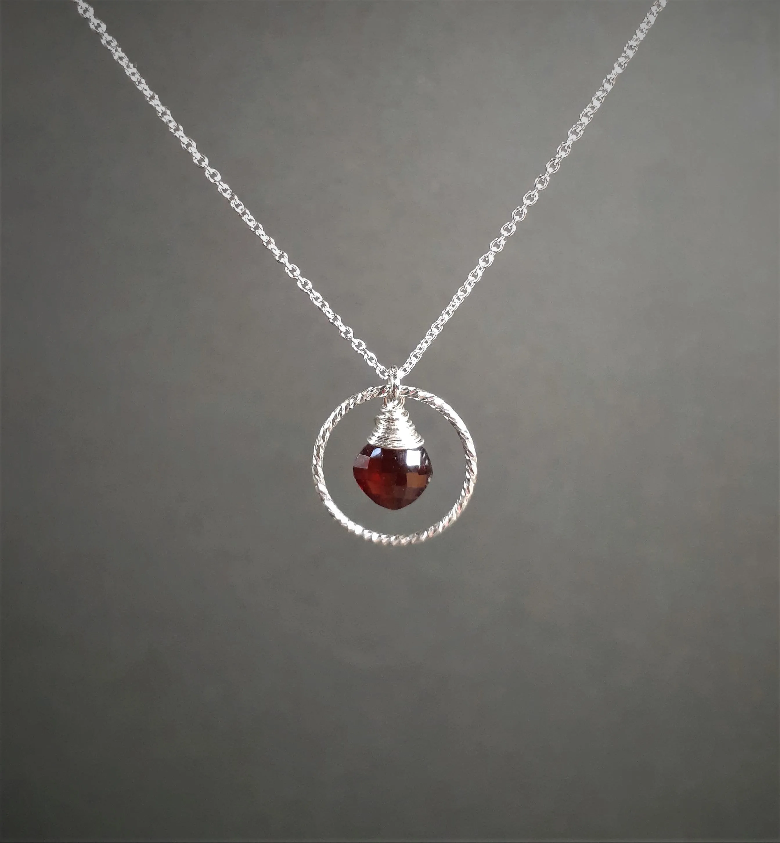Garnet Hoop Pendant Necklace