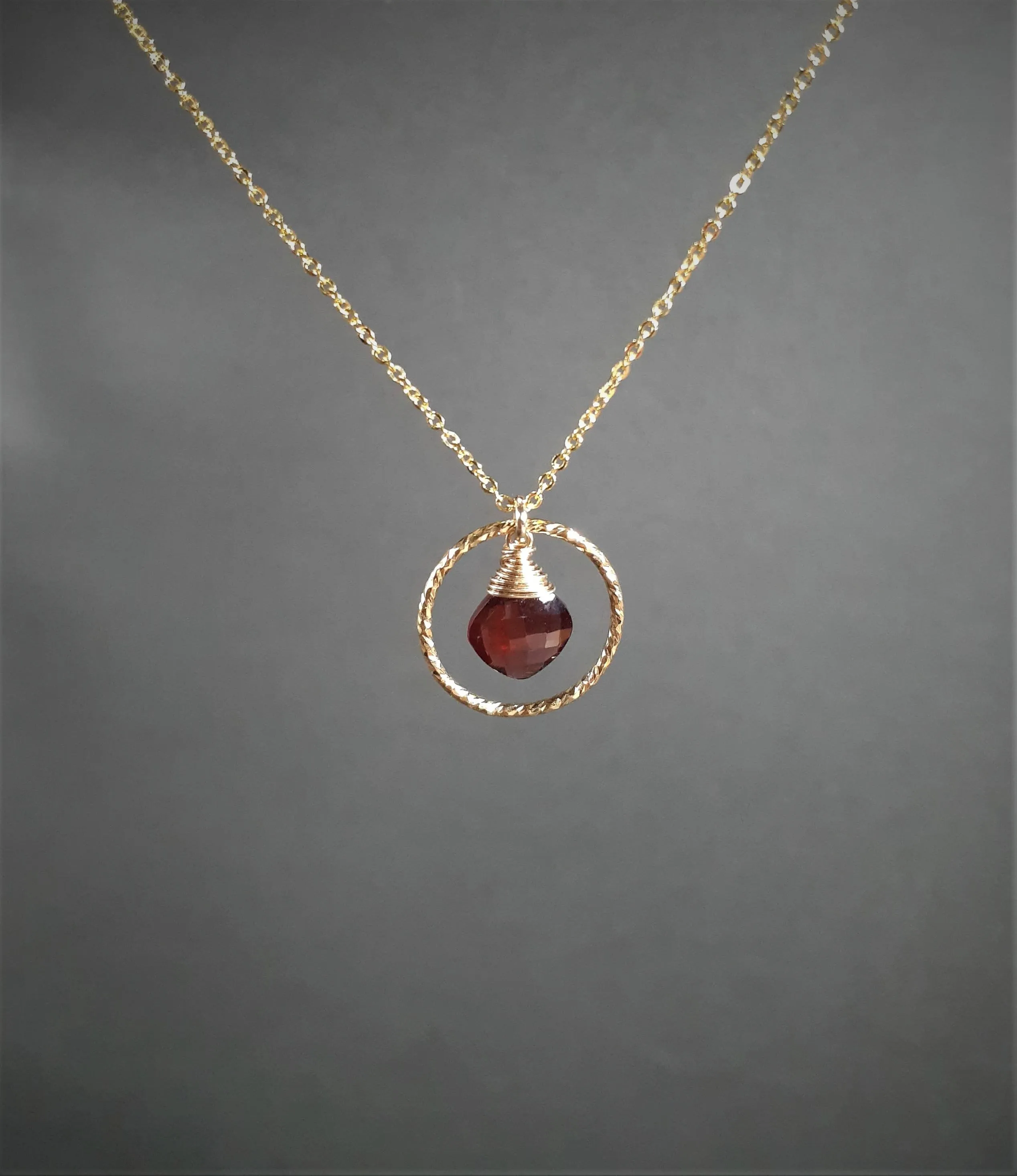 Garnet Hoop Pendant Necklace
