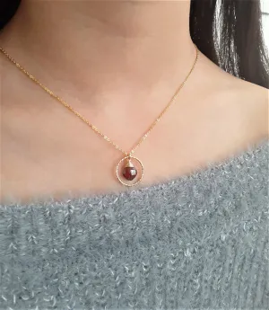 Garnet Hoop Pendant Necklace
