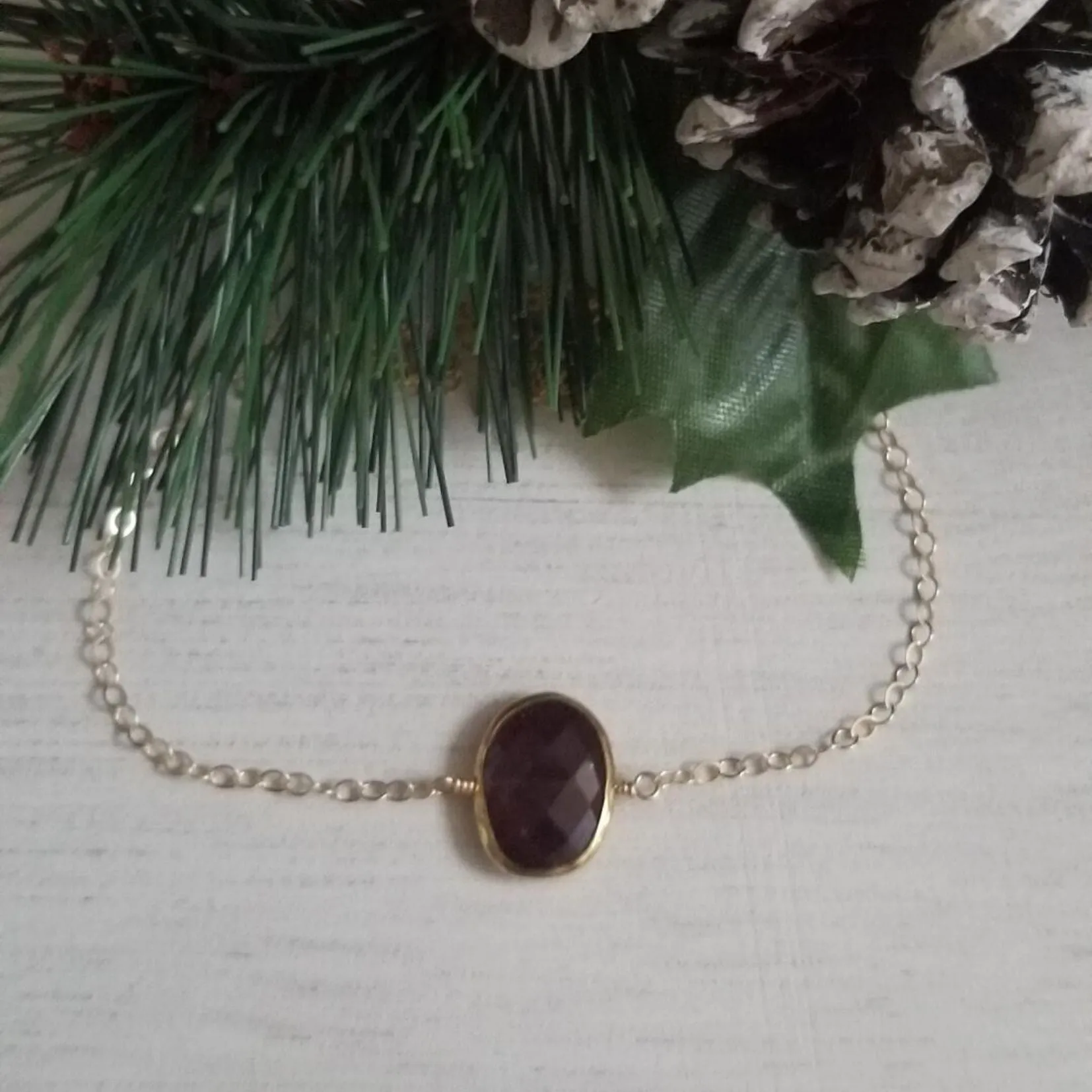 Gold Garnet Bracelet, January Birthstone Bracelet