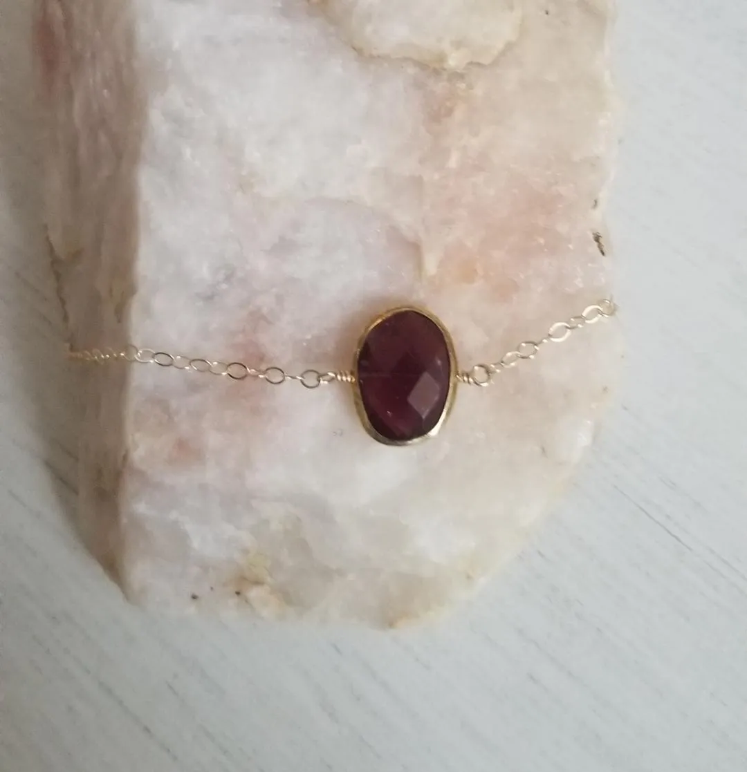 Gold Garnet Bracelet, January Birthstone Bracelet