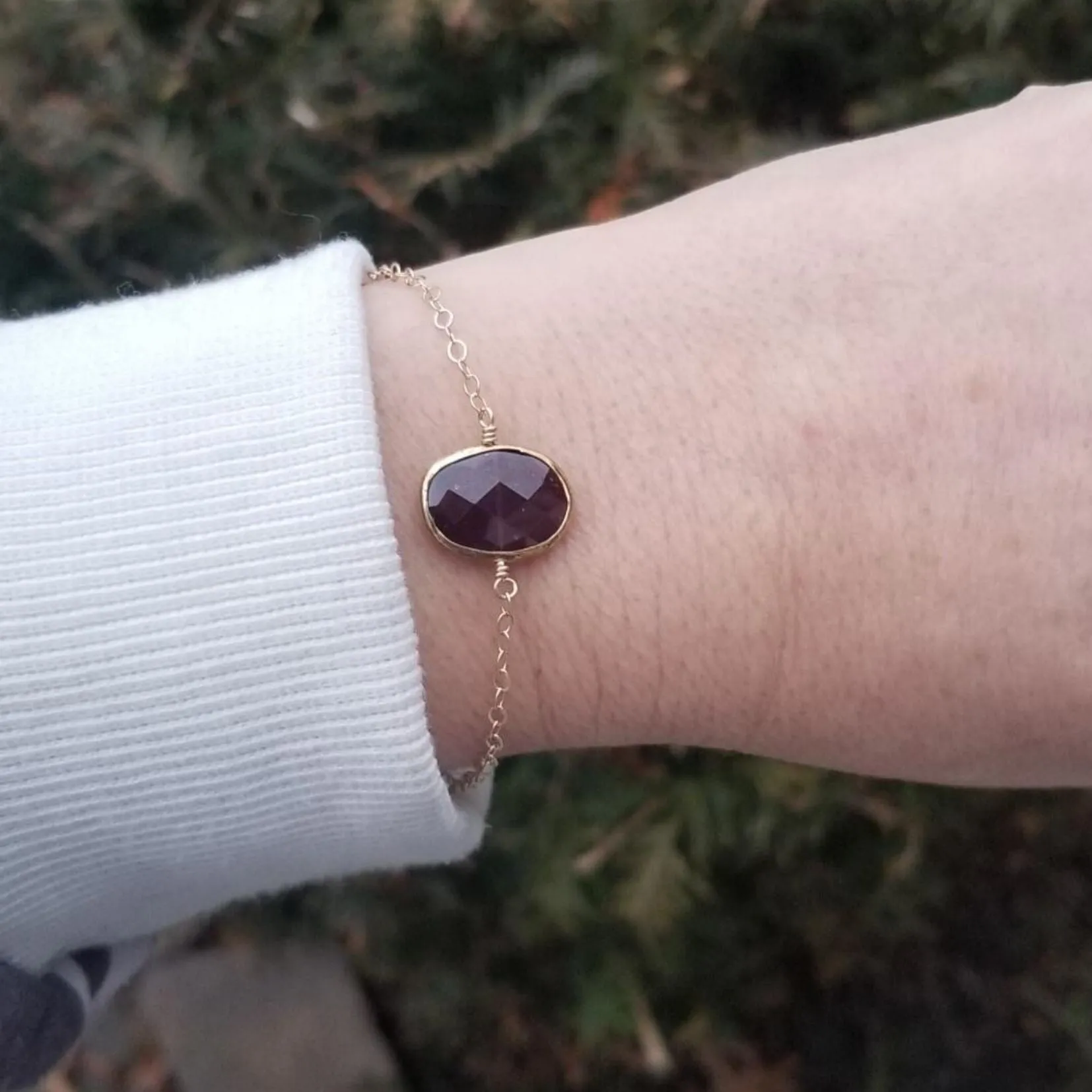 Gold Garnet Bracelet, January Birthstone Bracelet