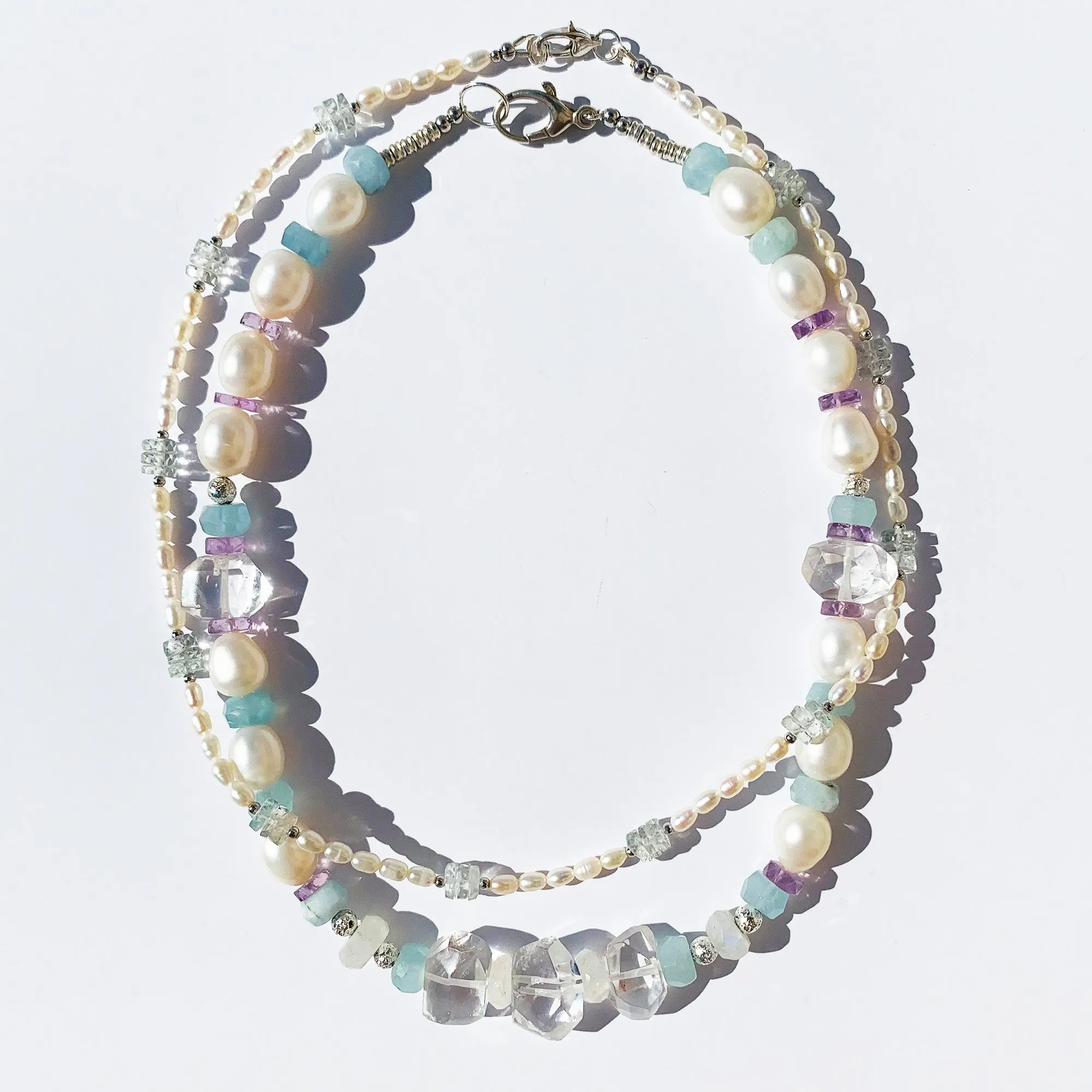 Green Amethyst and Pearls Necklace