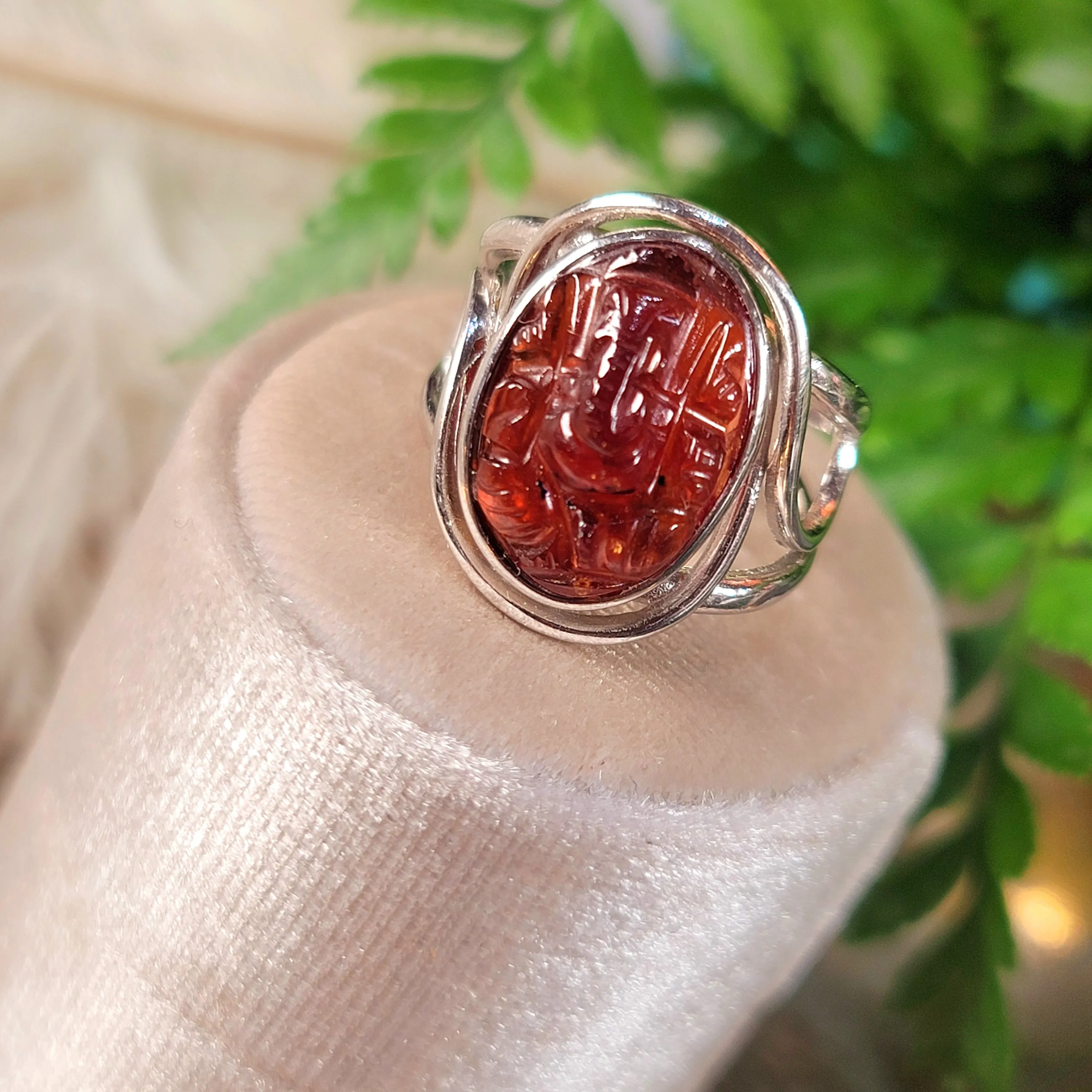Hessonite Garnet Ganesha Adjustable Finger Bracelet (AAA Grade) for Successful Business and Wealth