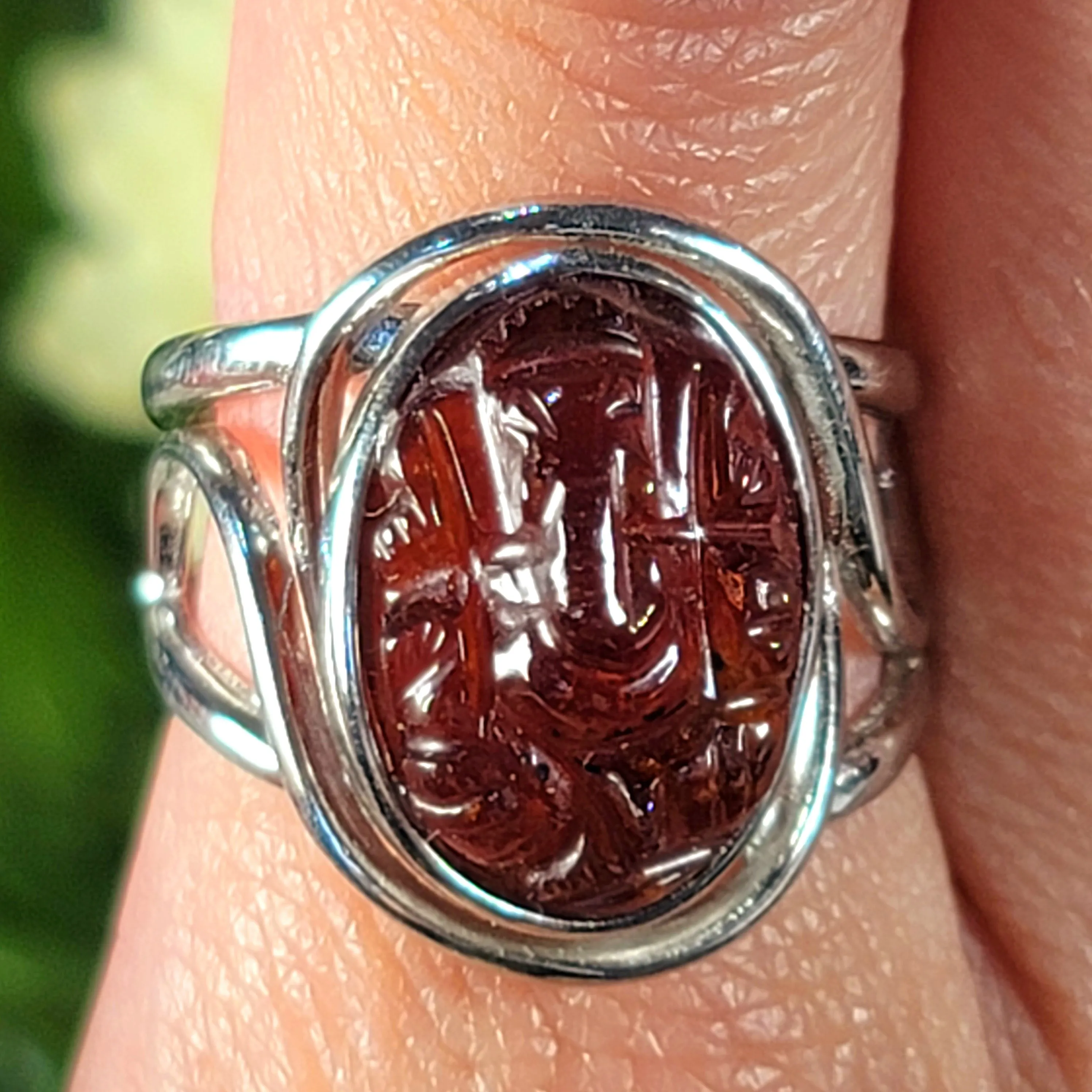Hessonite Garnet Ganesha Adjustable Finger Bracelet (AAA Grade) for Successful Business and Wealth