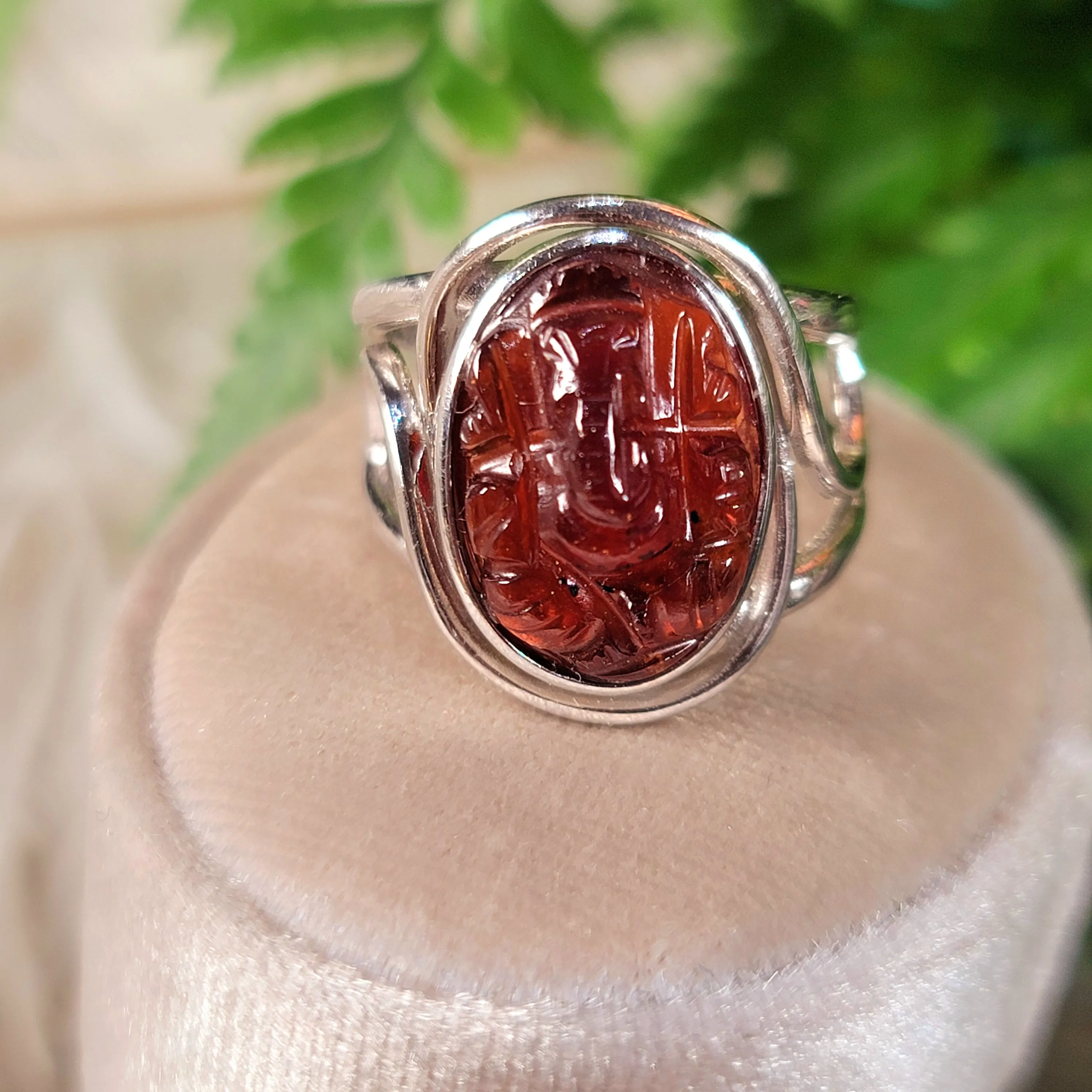 Hessonite Garnet Ganesha Adjustable Finger Bracelet (AAA Grade) for Successful Business and Wealth