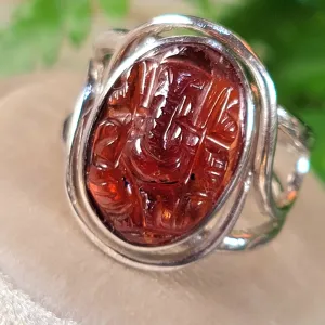 Hessonite Garnet Ganesha Adjustable Finger Bracelet (AAA Grade) for Successful Business and Wealth