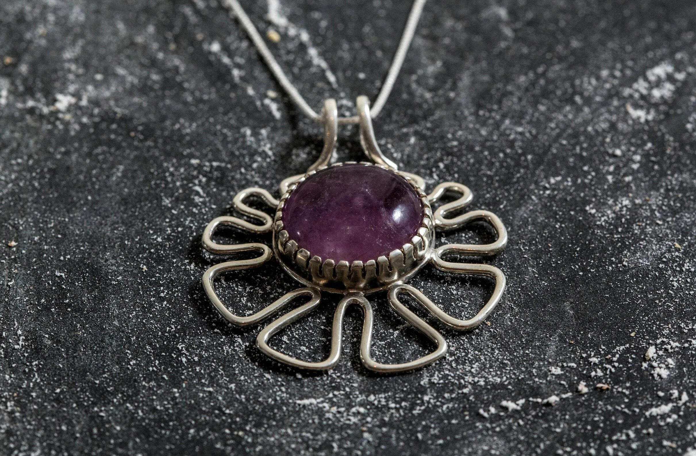 Large Amethyst Pendant - Natural Amethyst Necklace - Statement Flower Pendant