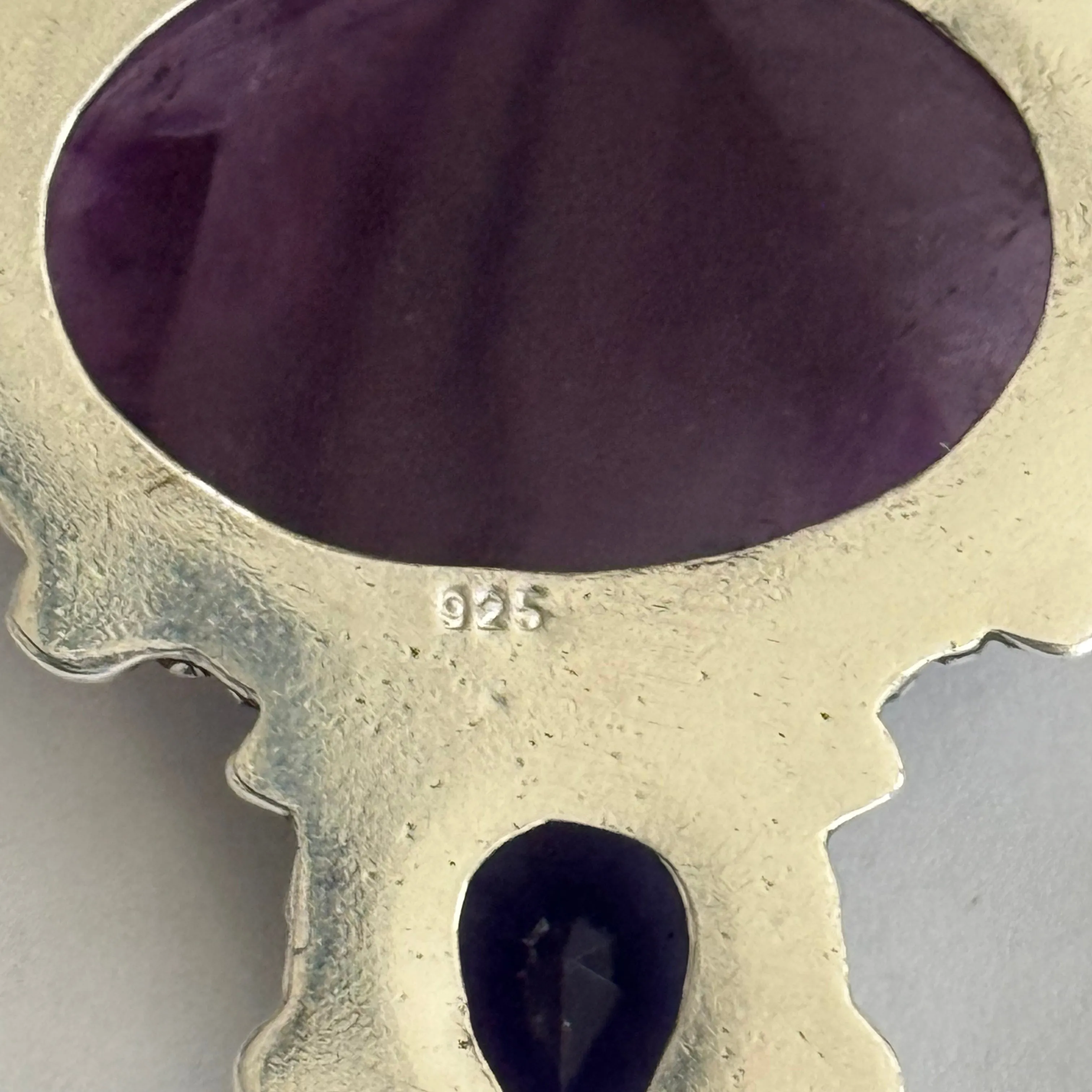 Large Artisan Crafted Amethyst Necklace Pendant Double Stone Sterling Silver New