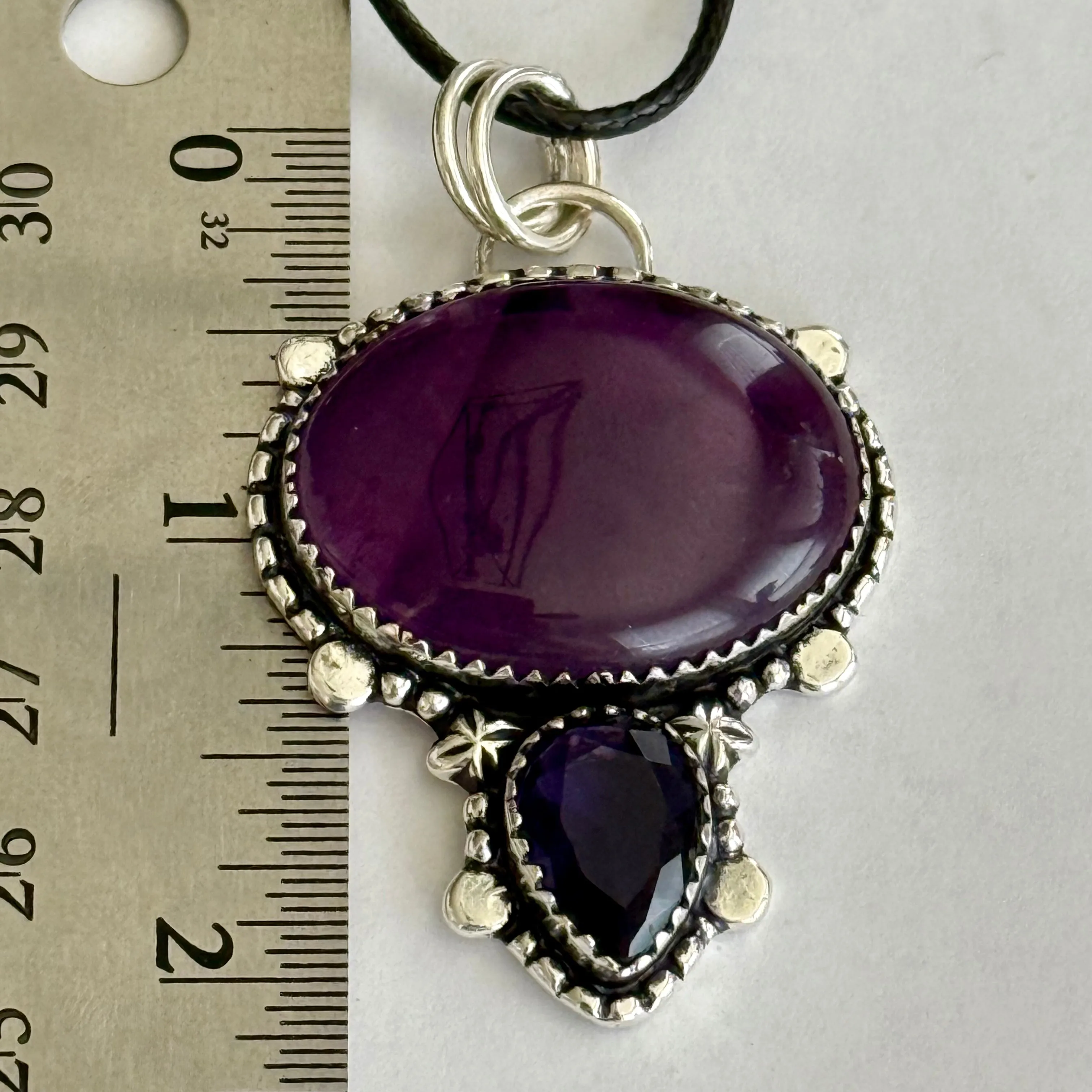 Large Artisan Crafted Amethyst Necklace Pendant Double Stone Sterling Silver New