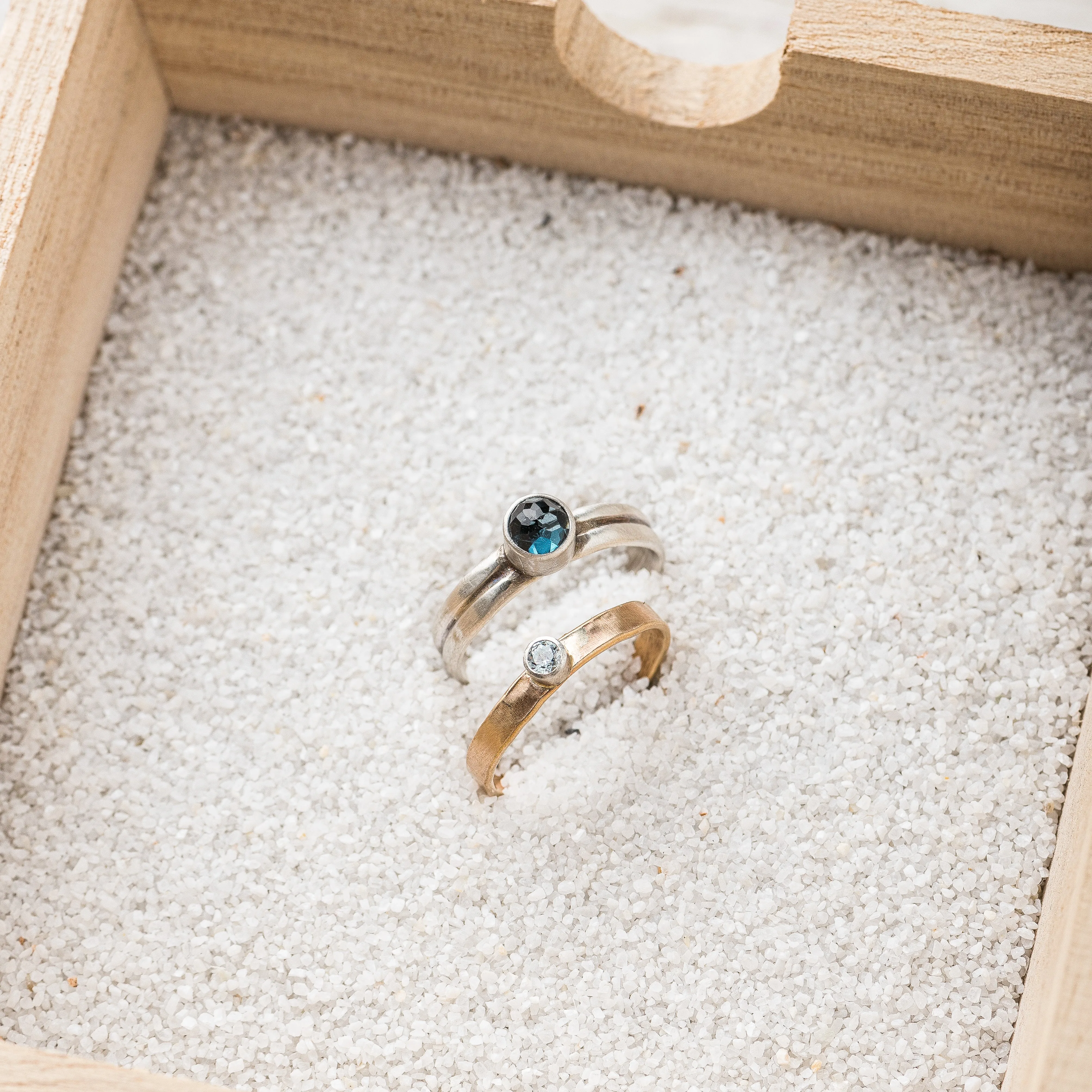 London Blue Topaz Ring with Aquamarine Stacking Band, Set of 2