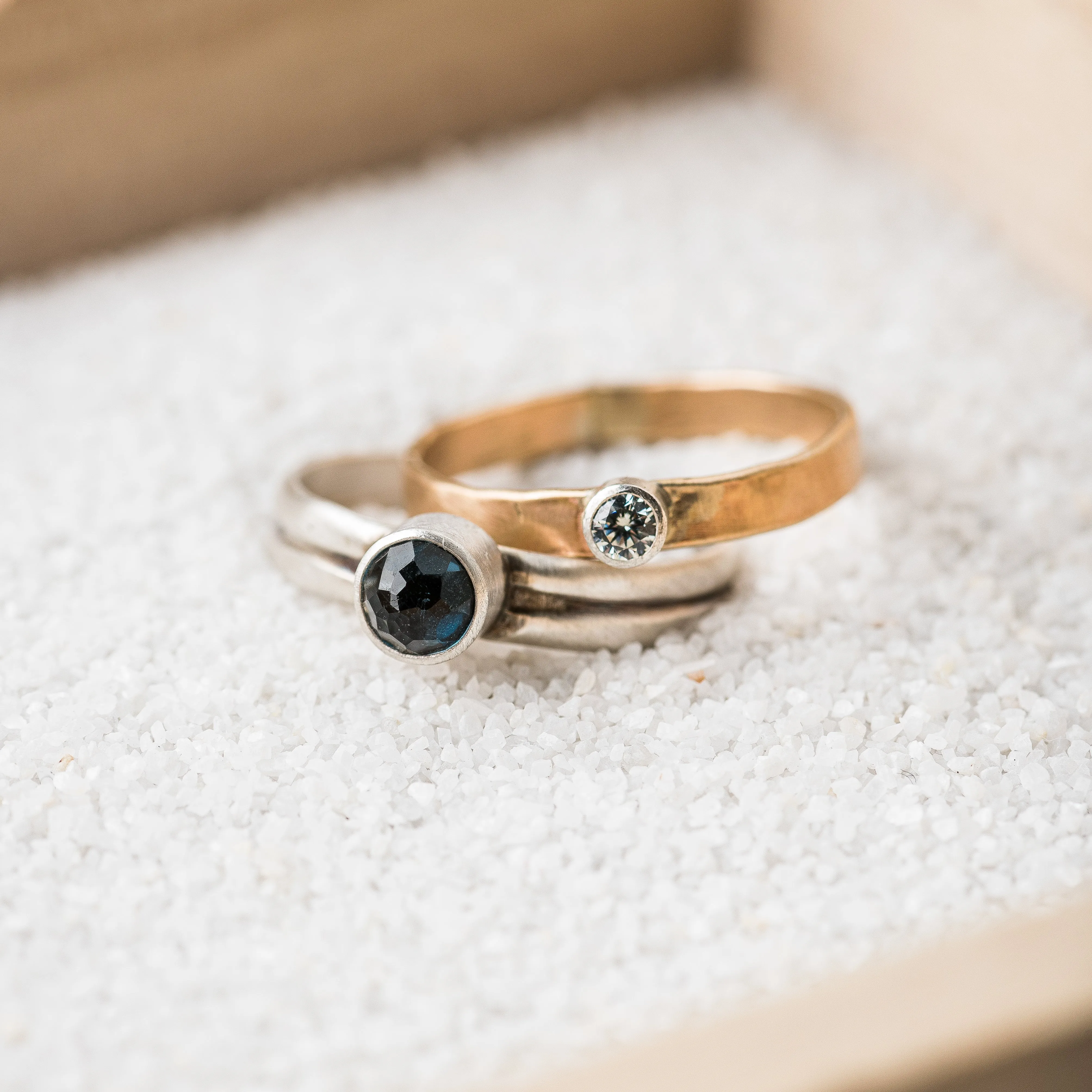 London Blue Topaz Ring with Aquamarine Stacking Band, Set of 2