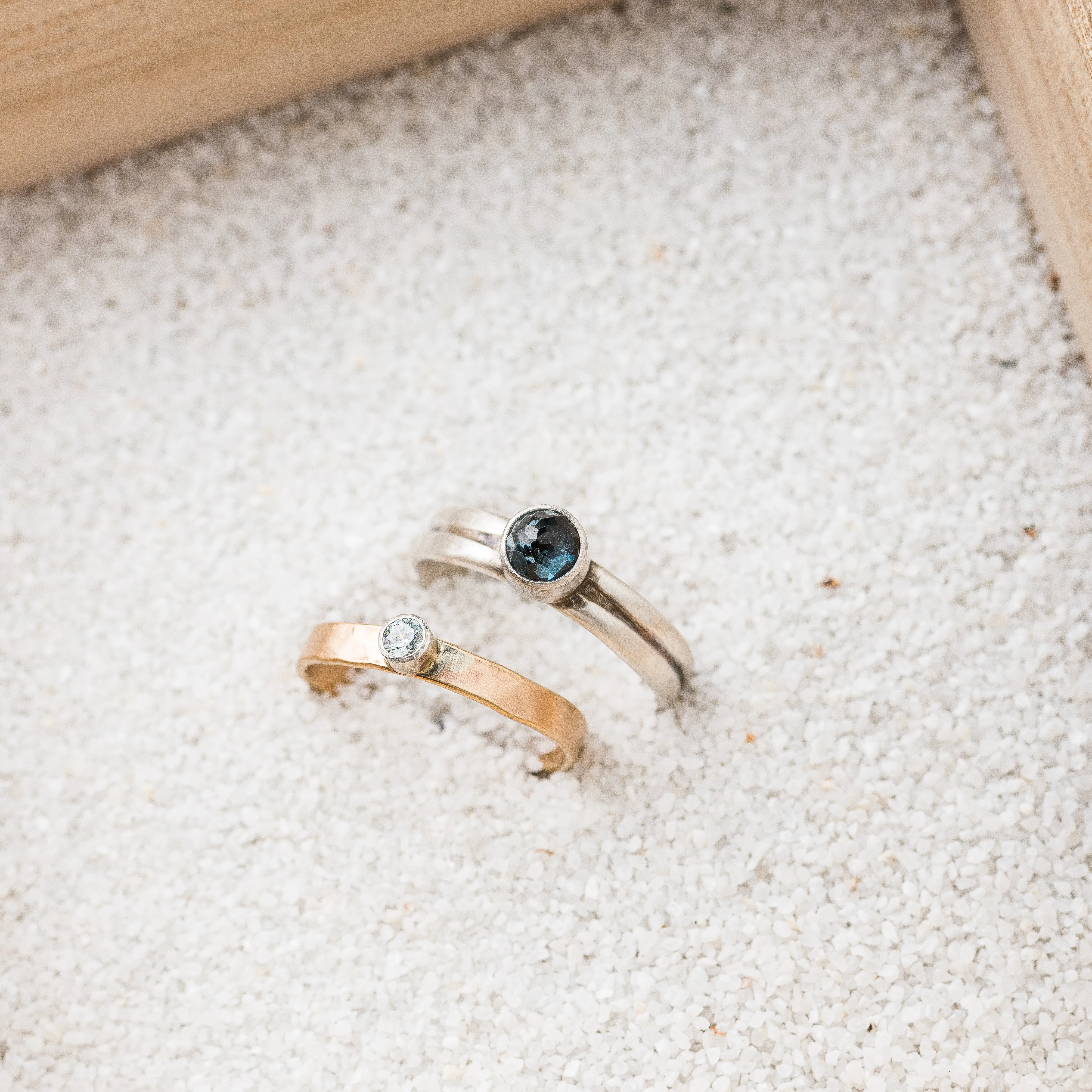 London Blue Topaz Ring with Aquamarine Stacking Band, Set of 2