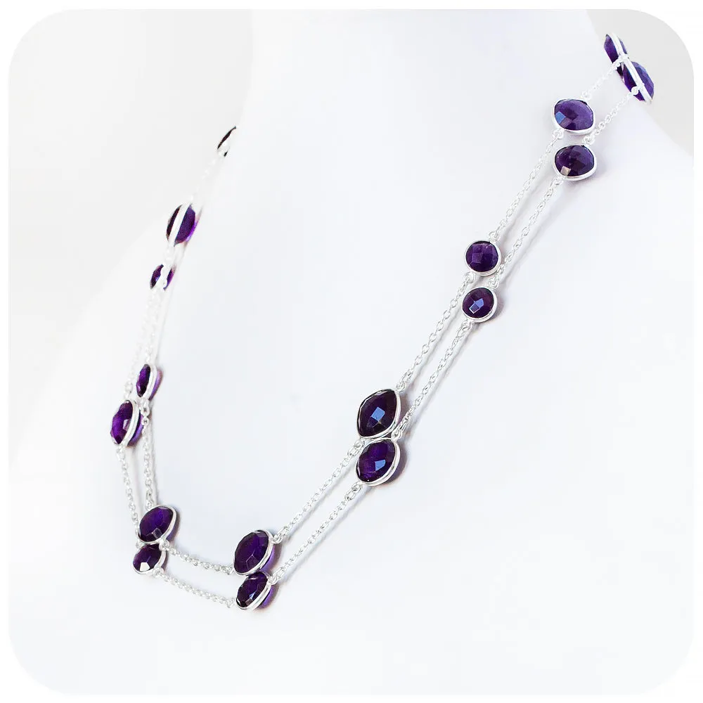 Mixed Round and Pillow Amethyst Necklace