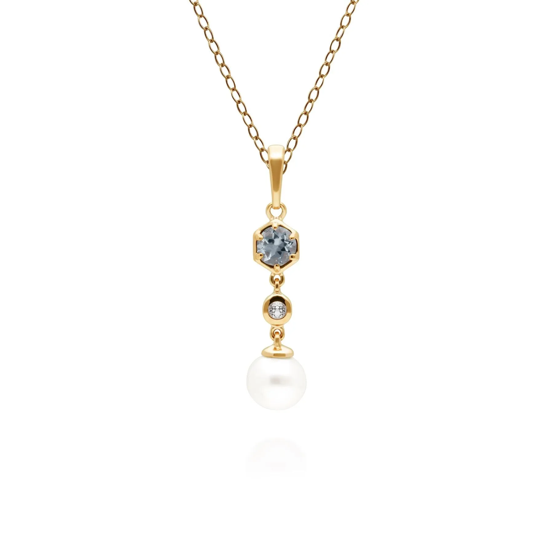 Moderne Perle, Aquamarin & Topas Tropfen Anhänger in Vergoldetem Sterling Silver