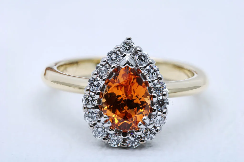 Pear Cut Mandarin Garnet Ring