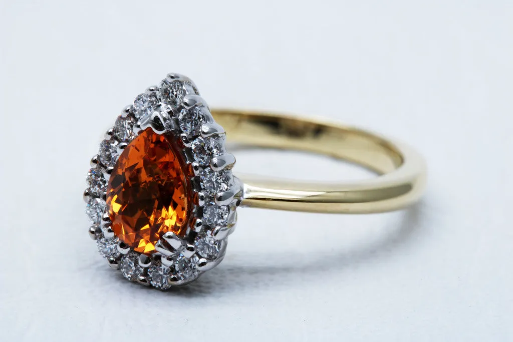 Pear Cut Mandarin Garnet Ring