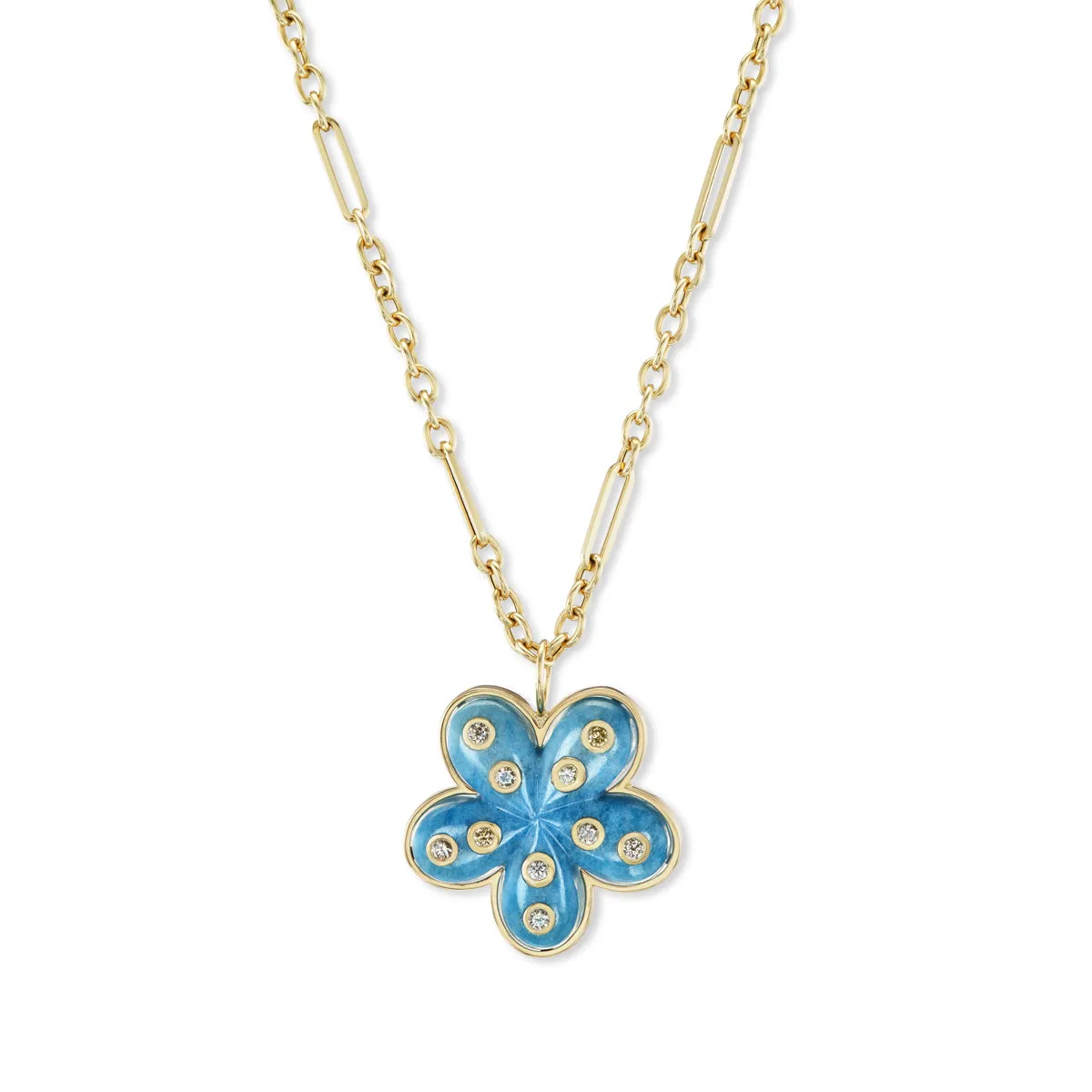 Petal Flower Pendant with Aquamarine and Champagne Diamonds