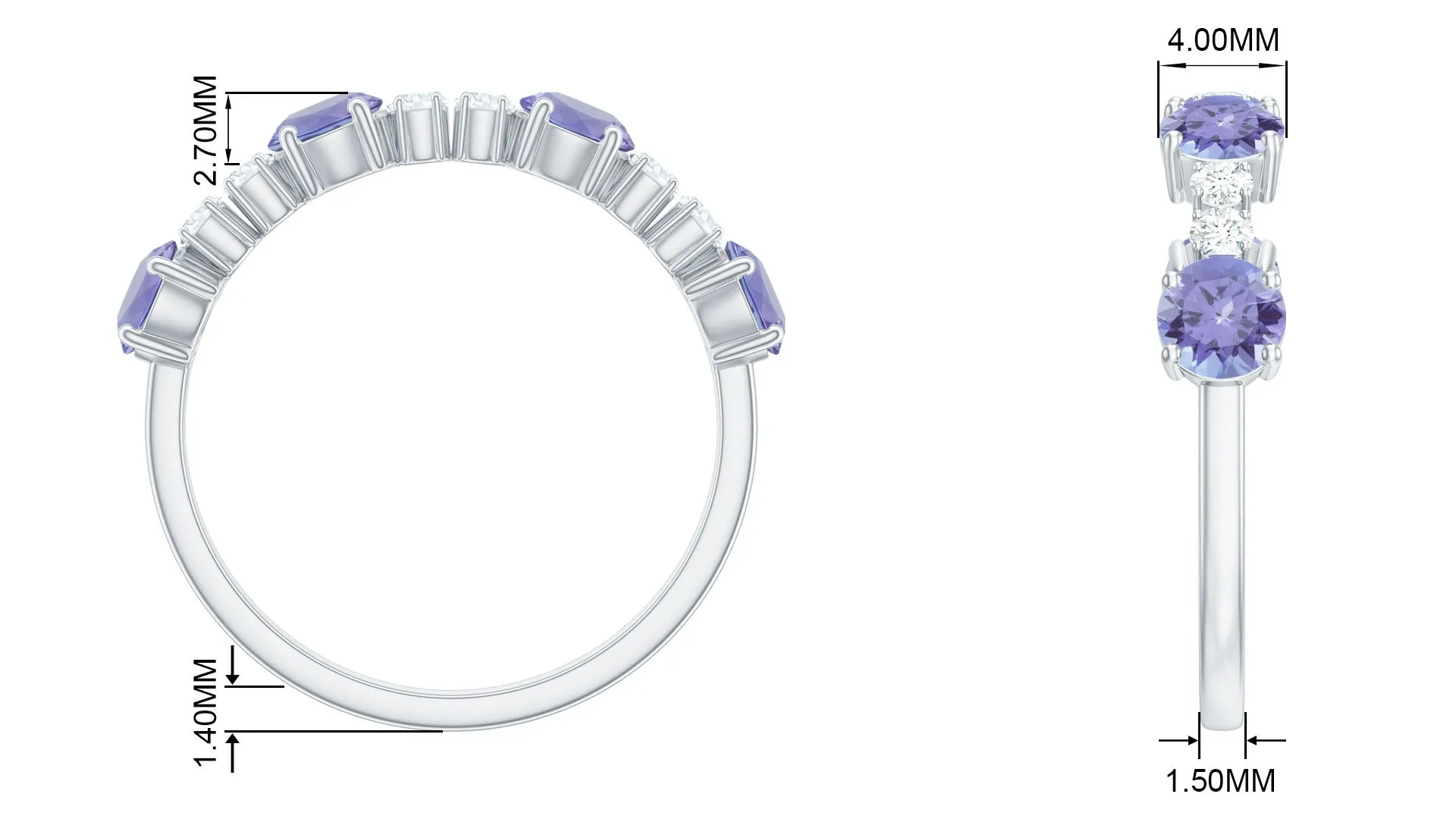 Real Tanzanite Wedding Half Eternity Ring