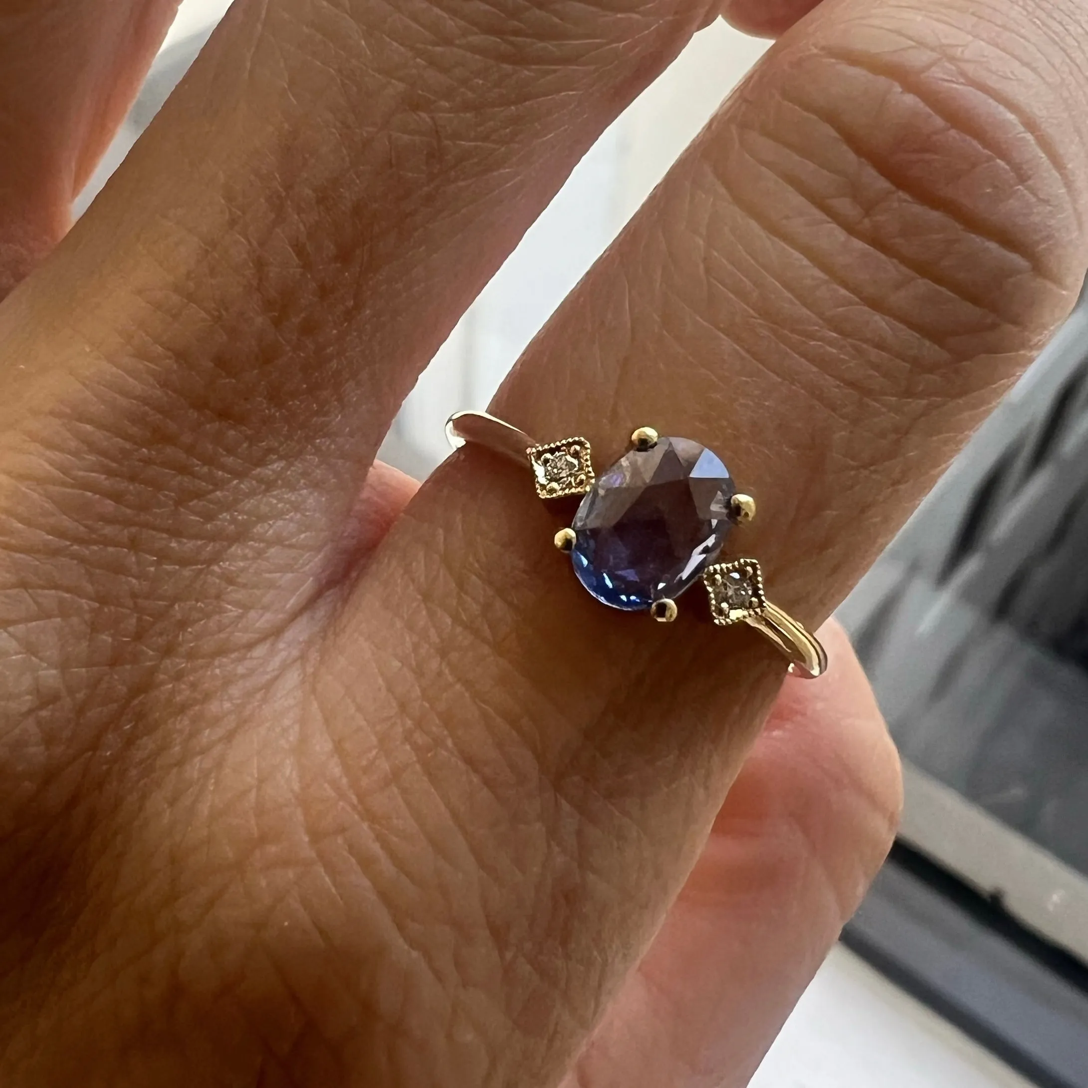 Rose Cut Oval Blue Sapphire Square Deco Ring (ready to ship option)*