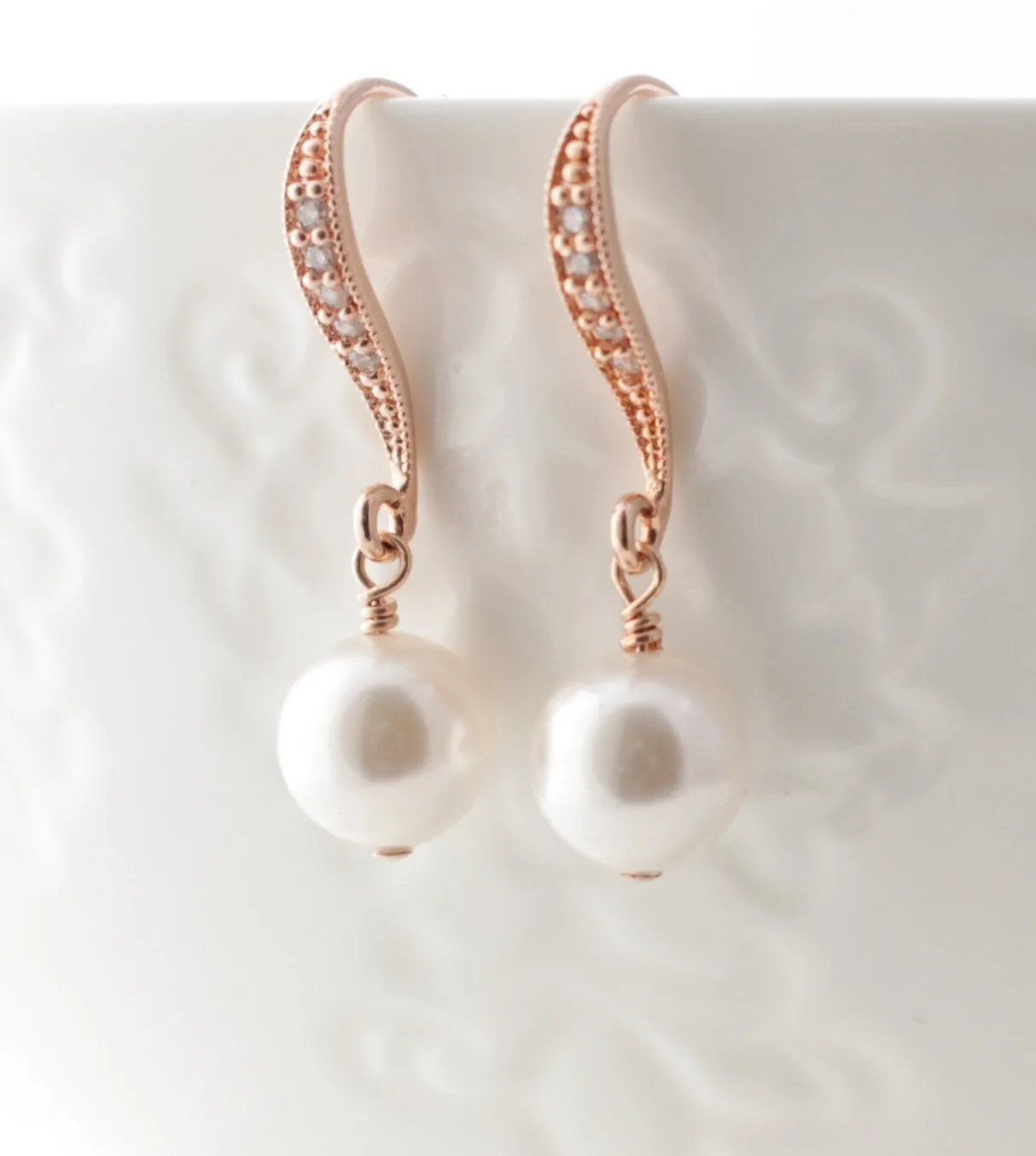 Rose Gold and White Pearl Earrings