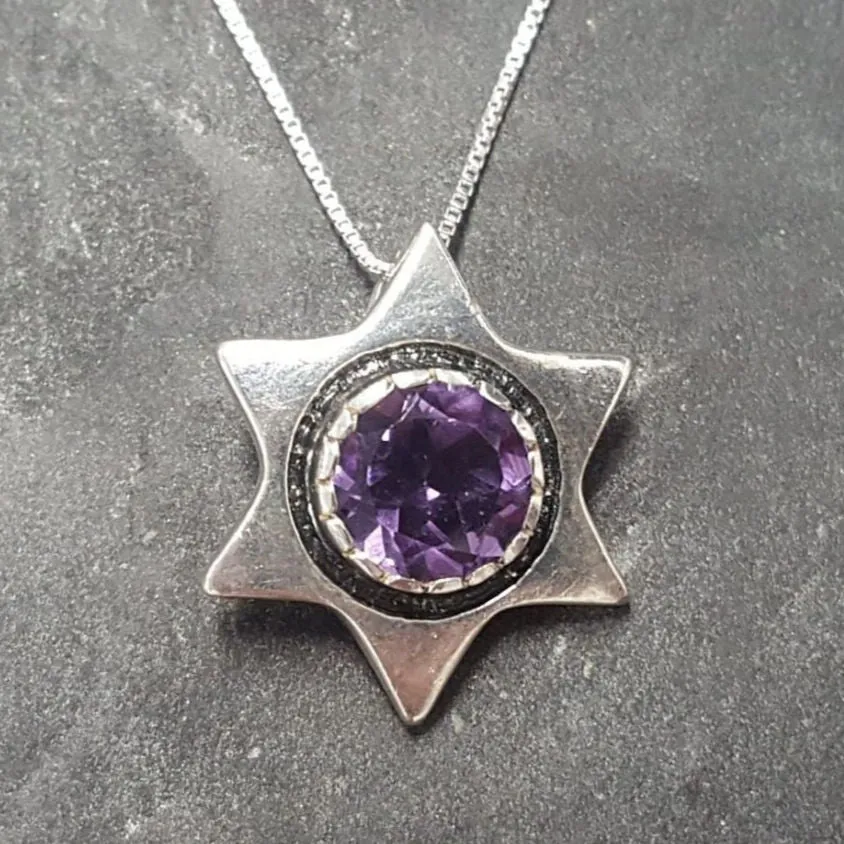 Star Pendant - Amethyst Statement Necklace - Large Star Necklace