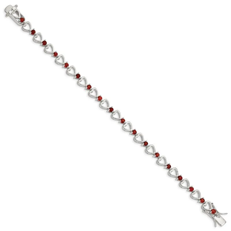 Sterling Silver Rhodium-plated Garnet Heart Bracelet QX176GA