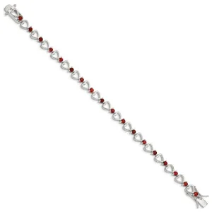 Sterling Silver Rhodium-plated Garnet Heart Bracelet QX176GA