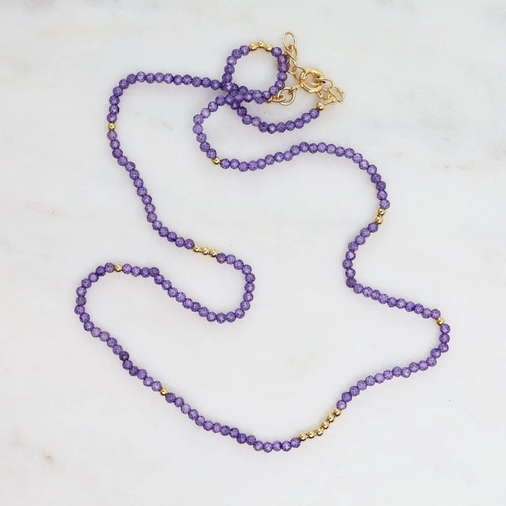 Tiny Amethyst & Gold Nugget Beaded Necklace
