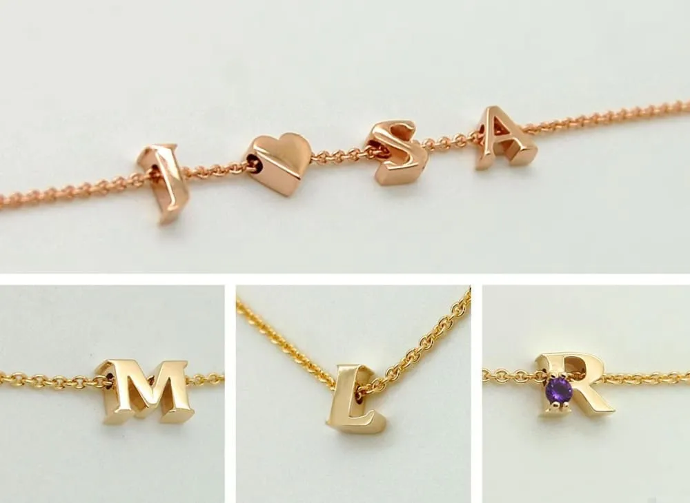 Tiny Letter Necklace, 14K Solid Gold Personalized Minimalist Jewelry gift For Her