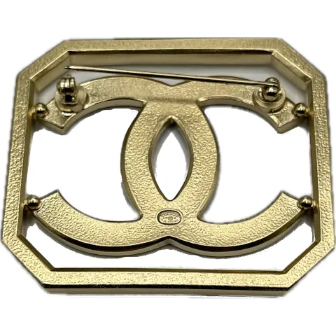 Vintage Chanel Gold and Crystal CC with Border Brooch
