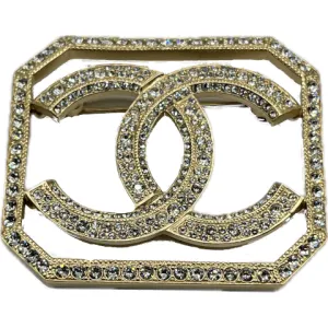 Vintage Chanel Gold and Crystal CC with Border Brooch