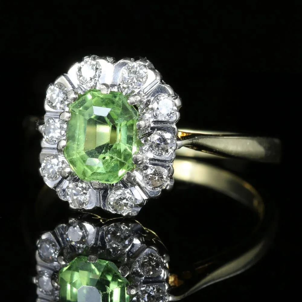 Vintage Peridot Diamond Cluster Engagement Ring Dated London 1975
