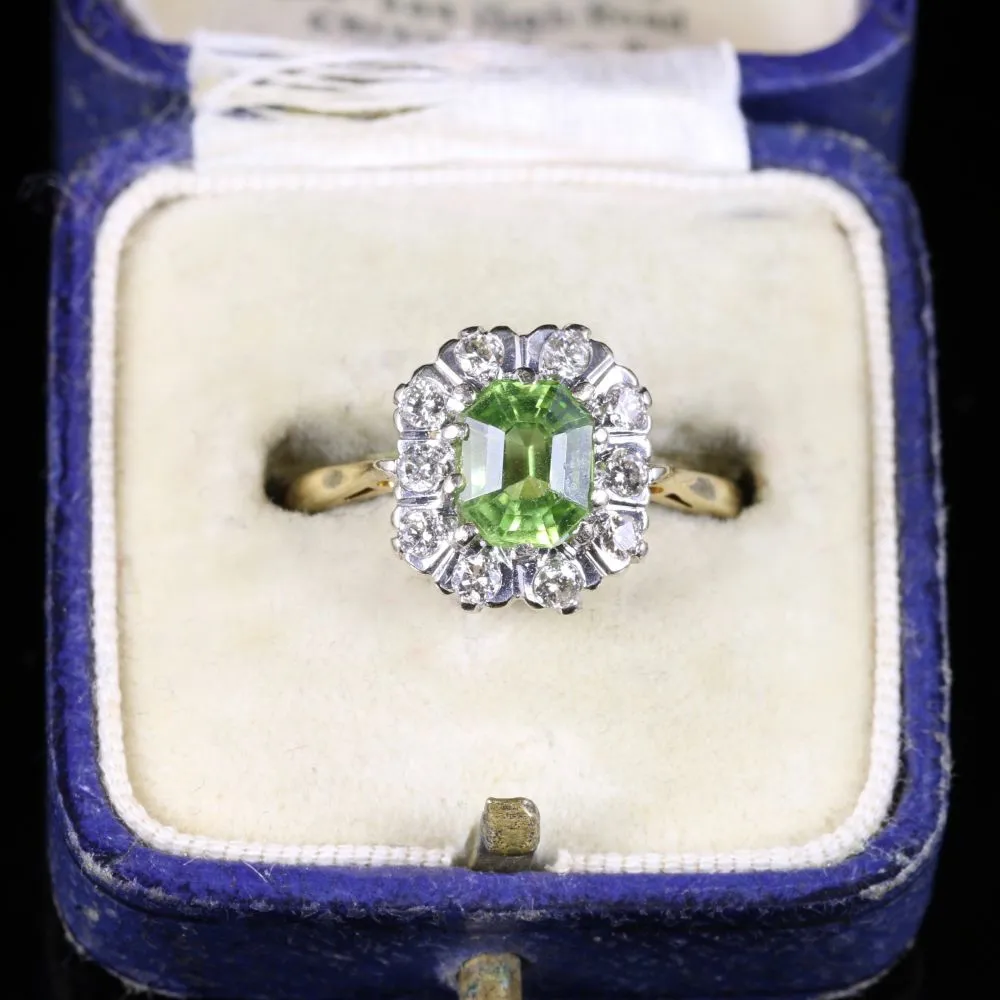 Vintage Peridot Diamond Cluster Engagement Ring Dated London 1975