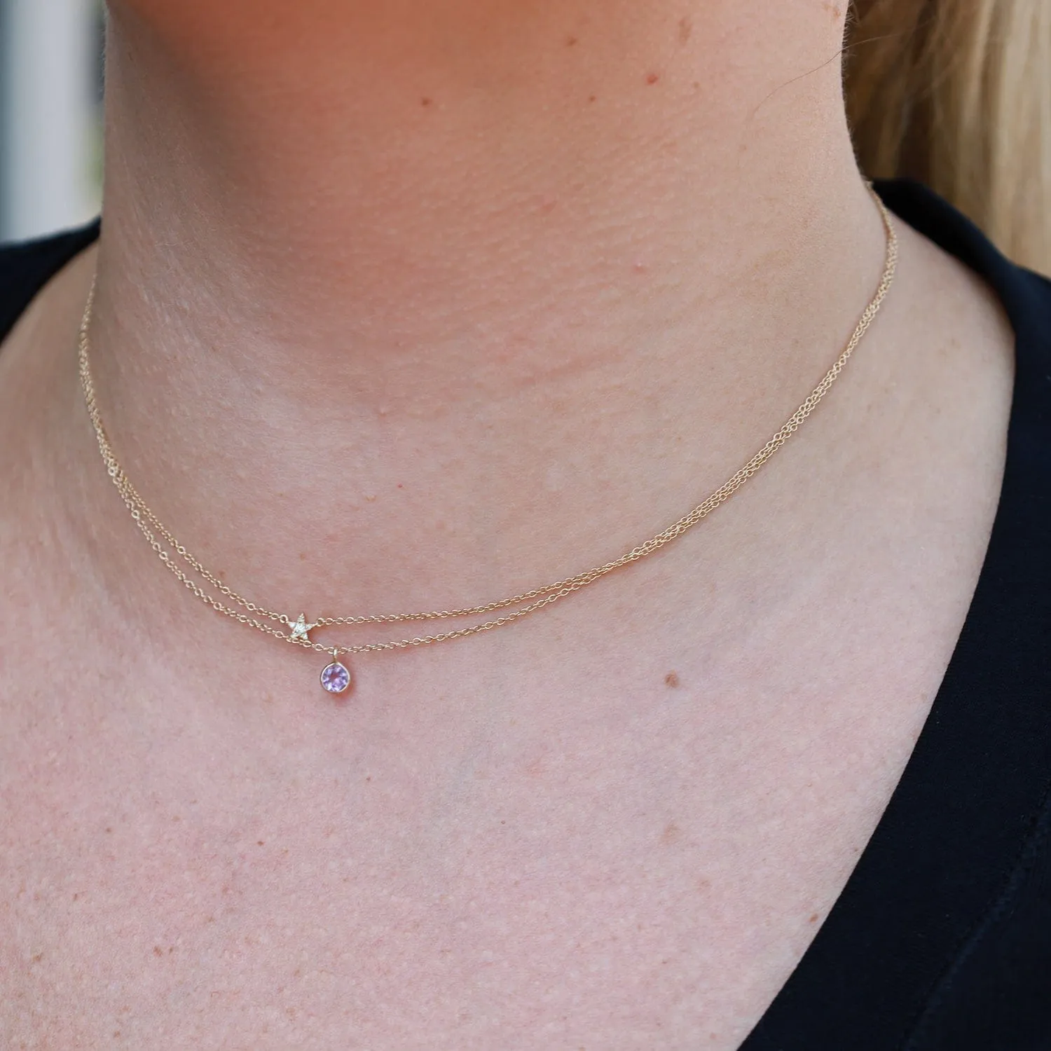 Yellow Gold & Pink Amethyst Solitaire Necklace