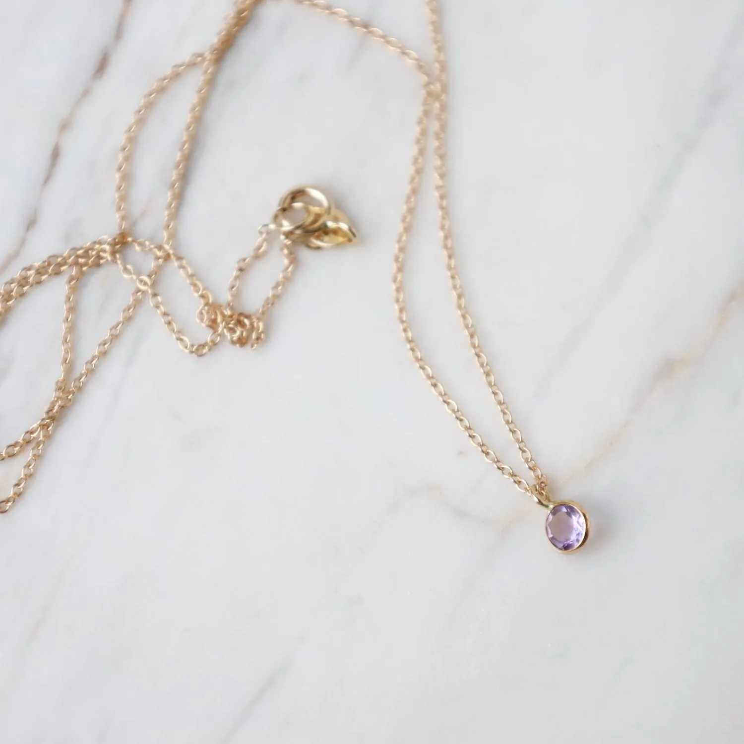 Yellow Gold & Pink Amethyst Solitaire Necklace