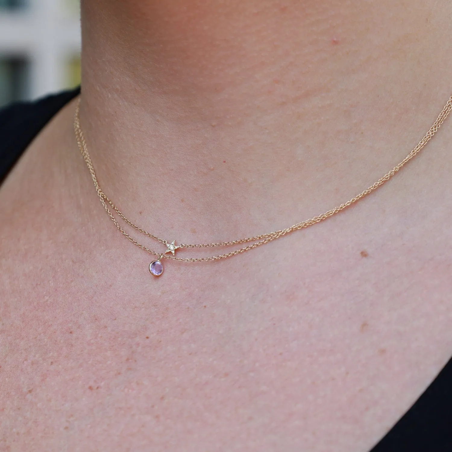 Yellow Gold & Pink Amethyst Solitaire Necklace