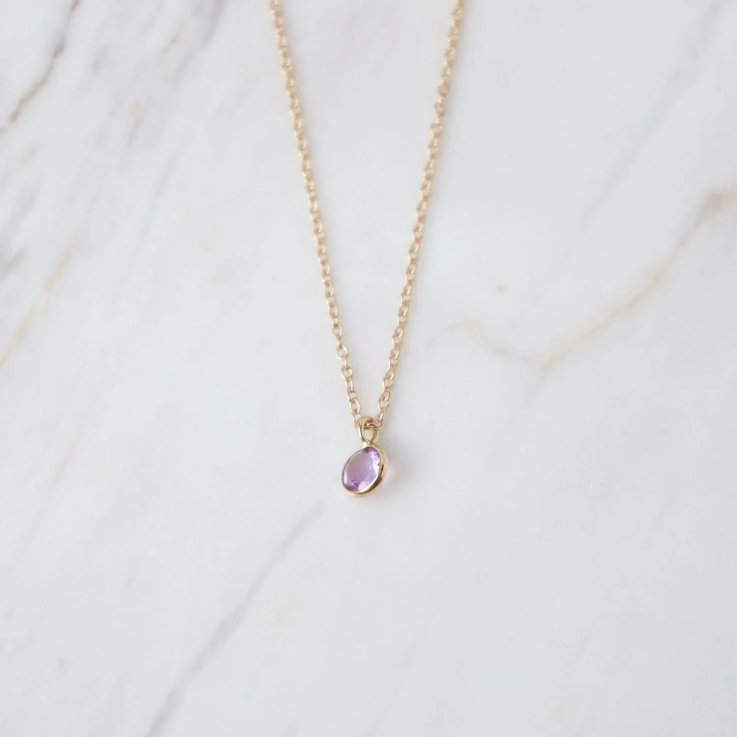 Yellow Gold & Pink Amethyst Solitaire Necklace